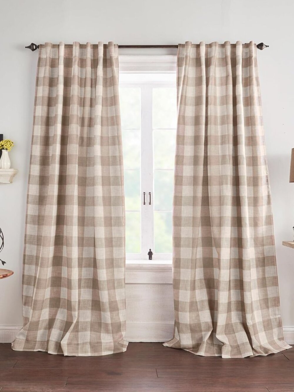 Grainger Buffalo Check Blackout Window Curtain, Linen - 52" W x 84" L